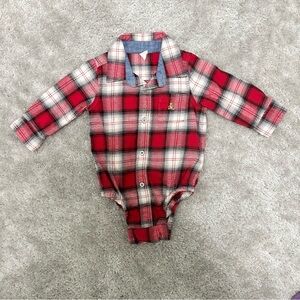 Baby GAP Red and White Flannel Plaid Kids 100% Organic Cotton Bodysuit 6-12 mo